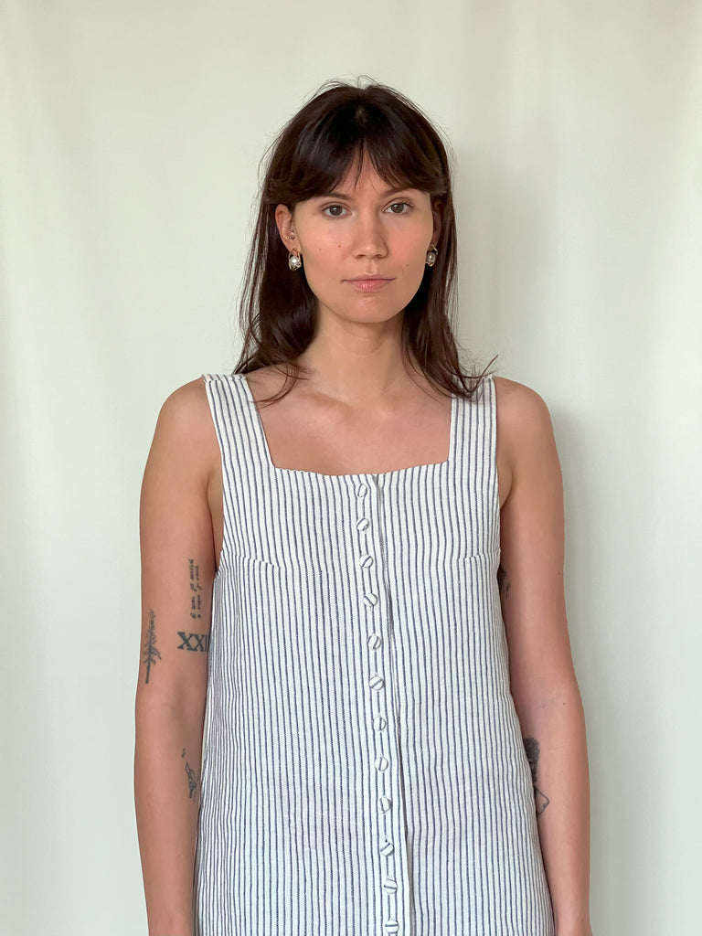 Linen Striped short summer dress. Handmade in Lithuania.