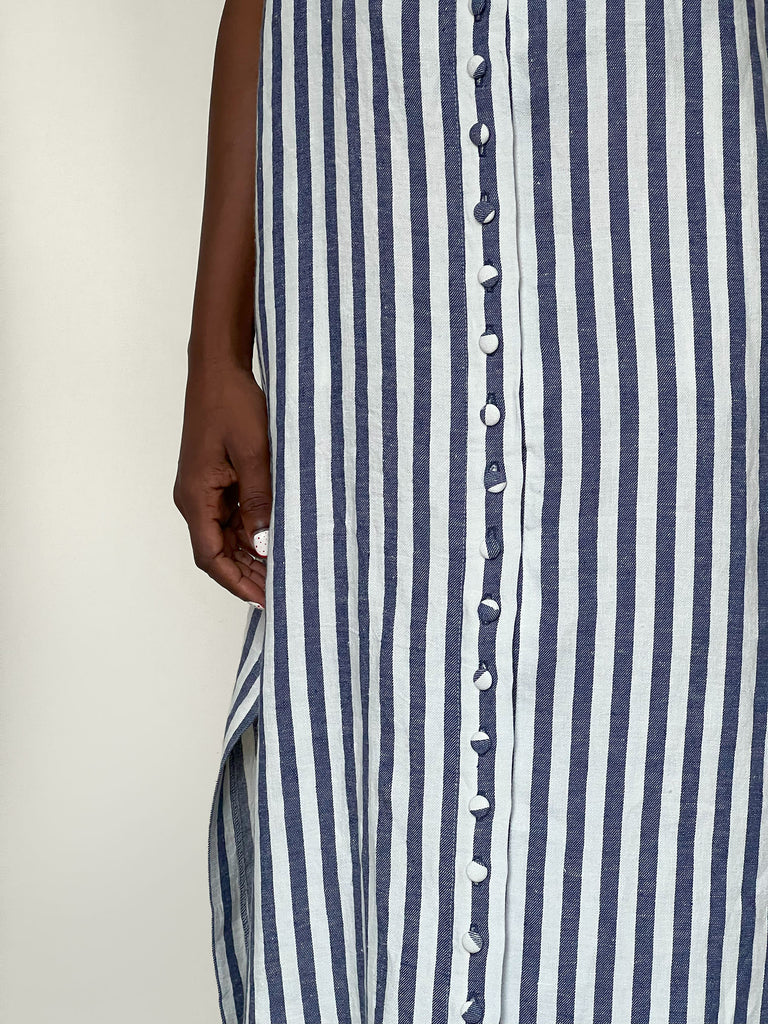 Linen Striped long summer dress. Beachwear outfit. Handmade in Lithuania.