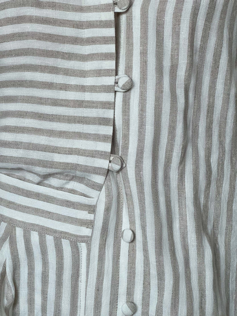Resort wear. Brown Striped Linen Set of Shorts and Shirt. Handmade in Lithuania.